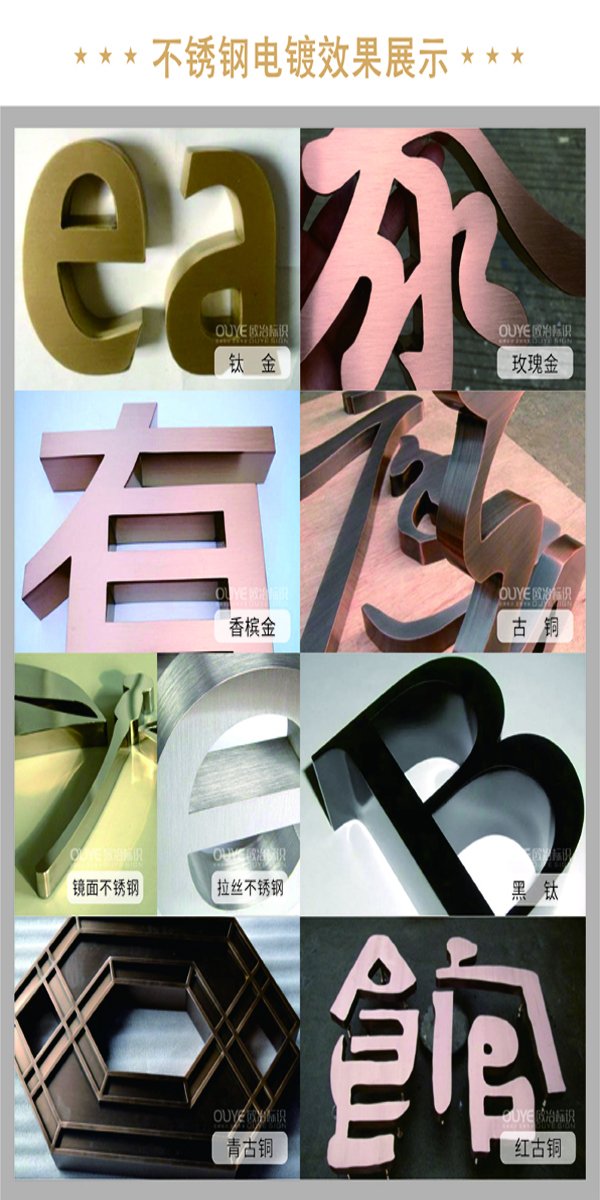 不銹鋼字、古銅字、鈦金字等各類金屬字工藝特點